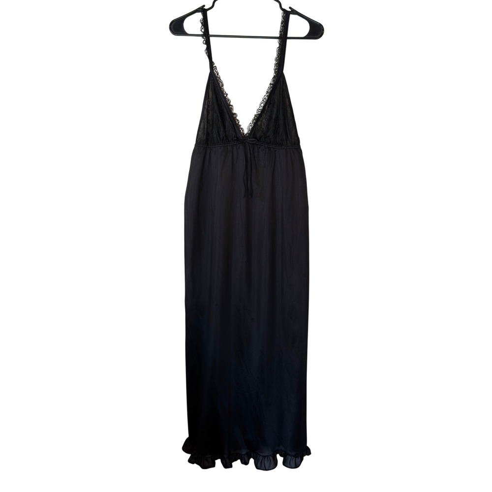 Vintage Dara-Jane New York Maxi Slip Nightgown Dress Black Size M Ruffle Hem